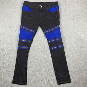 BIE PA Paris Jeans Mens 36 (Fits 33x28) Black Blue Slim Fit Moto Biker European